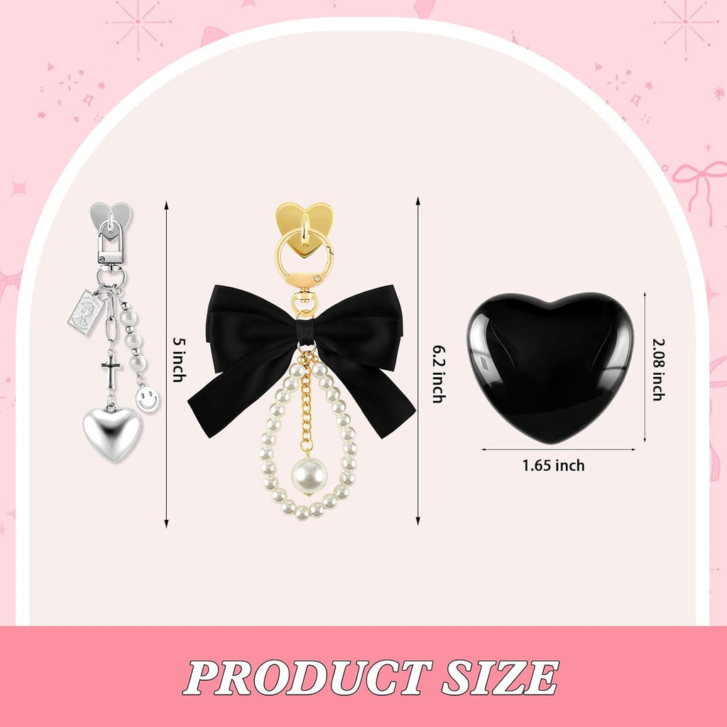 ZLFSRQ 3Pcs Charm Chains for Kindle Decorating Charms Cute Black Bow E-reader Accessories Bling Heart Grip Holder Compatible with Kindle Paperwhite 11th 12th Phone iPad Gifts for Book Lovers Coworkers