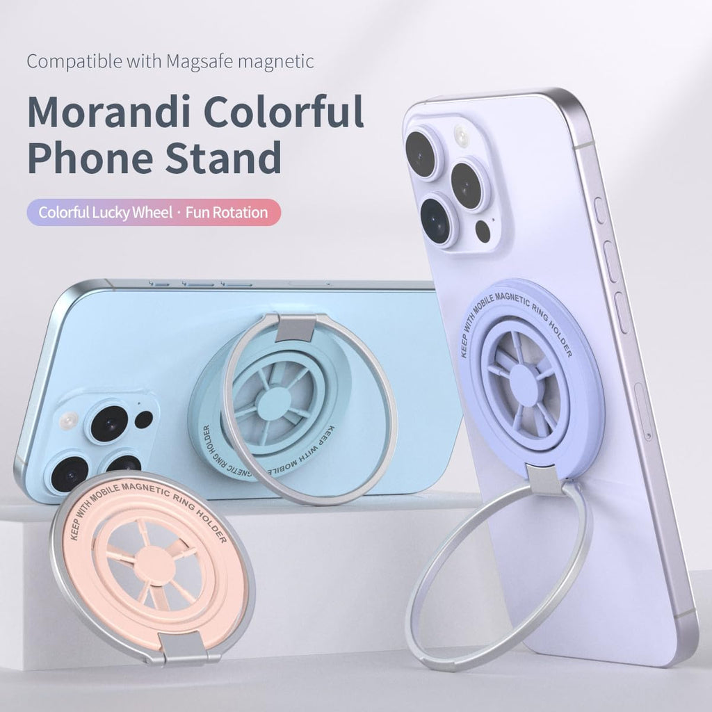 Magnetic Phone Ring Holder for MagSafe, Lucky Wheel Fidget Spinner Phone Grip, Dual Sided Magnets Phone Stand for iPhone /Mag Case, Morandi Aesthetic Kickstand for Gym Travel Stress Relief Accessory