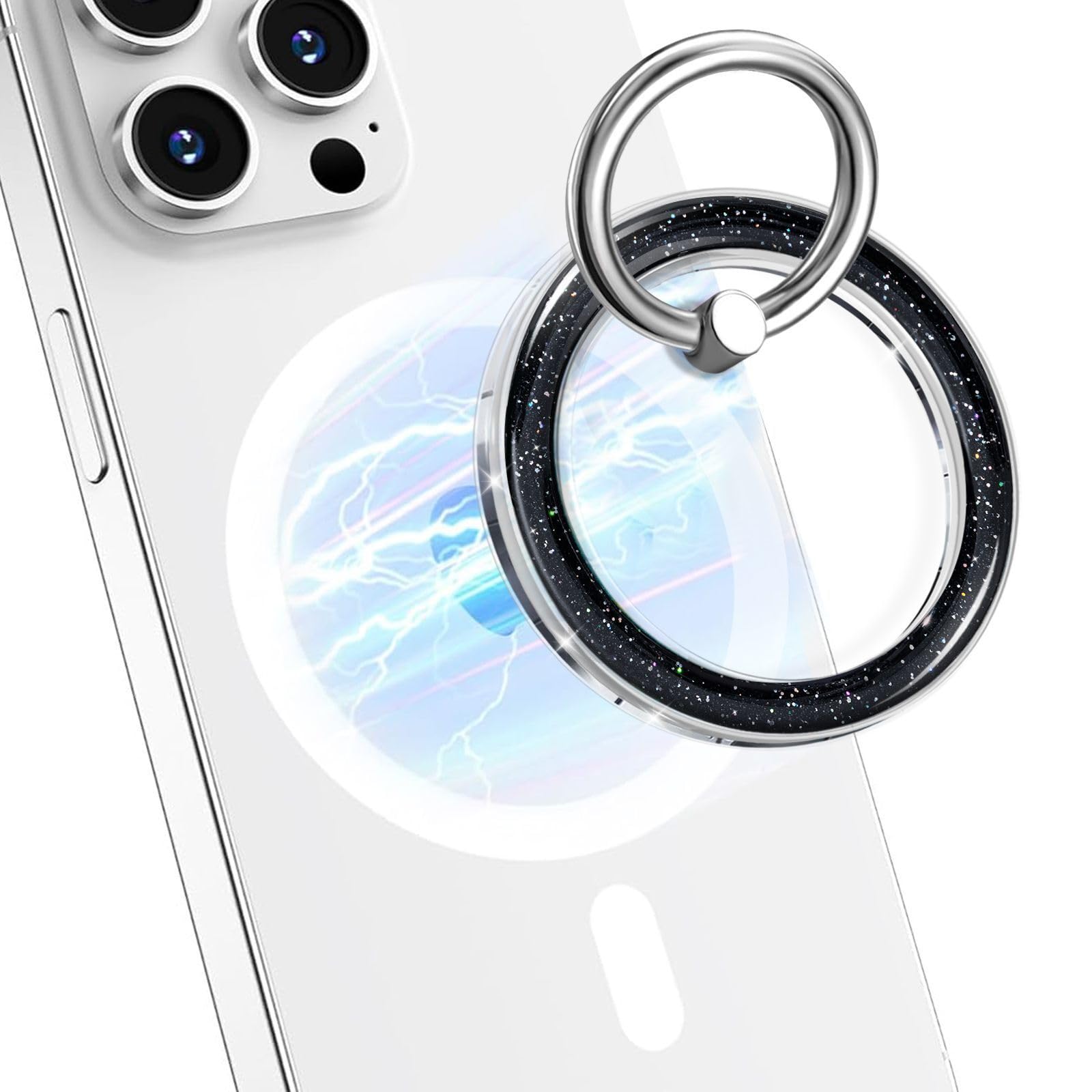 Magnetic Phone Ring for MagSafe,Phone Grip Kickstand,Ring Holder Stand Compatible with iPhone 17 16 15 14 13 12 Pro Max Plus and Phone Case - Green Transparent Glitter