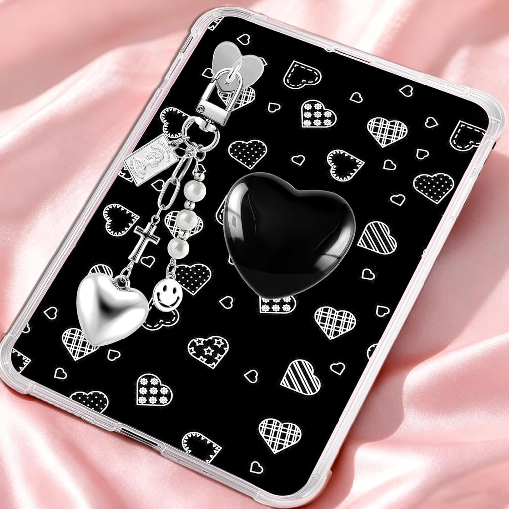 ZLFSRQ 3Pcs Charm Chains for Kindle Decorating Charms Cute Black Bow E-reader Accessories Bling Heart Grip Holder Compatible with Kindle Paperwhite 11th 12th Phone iPad Gifts for Book Lovers Coworkers