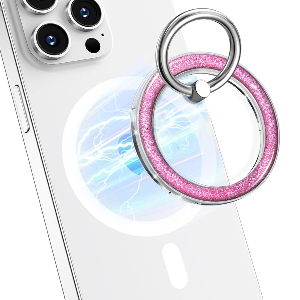 Magnetic Phone Ring for MagSafe,Phone Grip Kickstand,Ring Holder Stand Compatible with iPhone 17 16 15 14 13 12 Pro Max Plus and Phone Case - Green Transparent Glitter