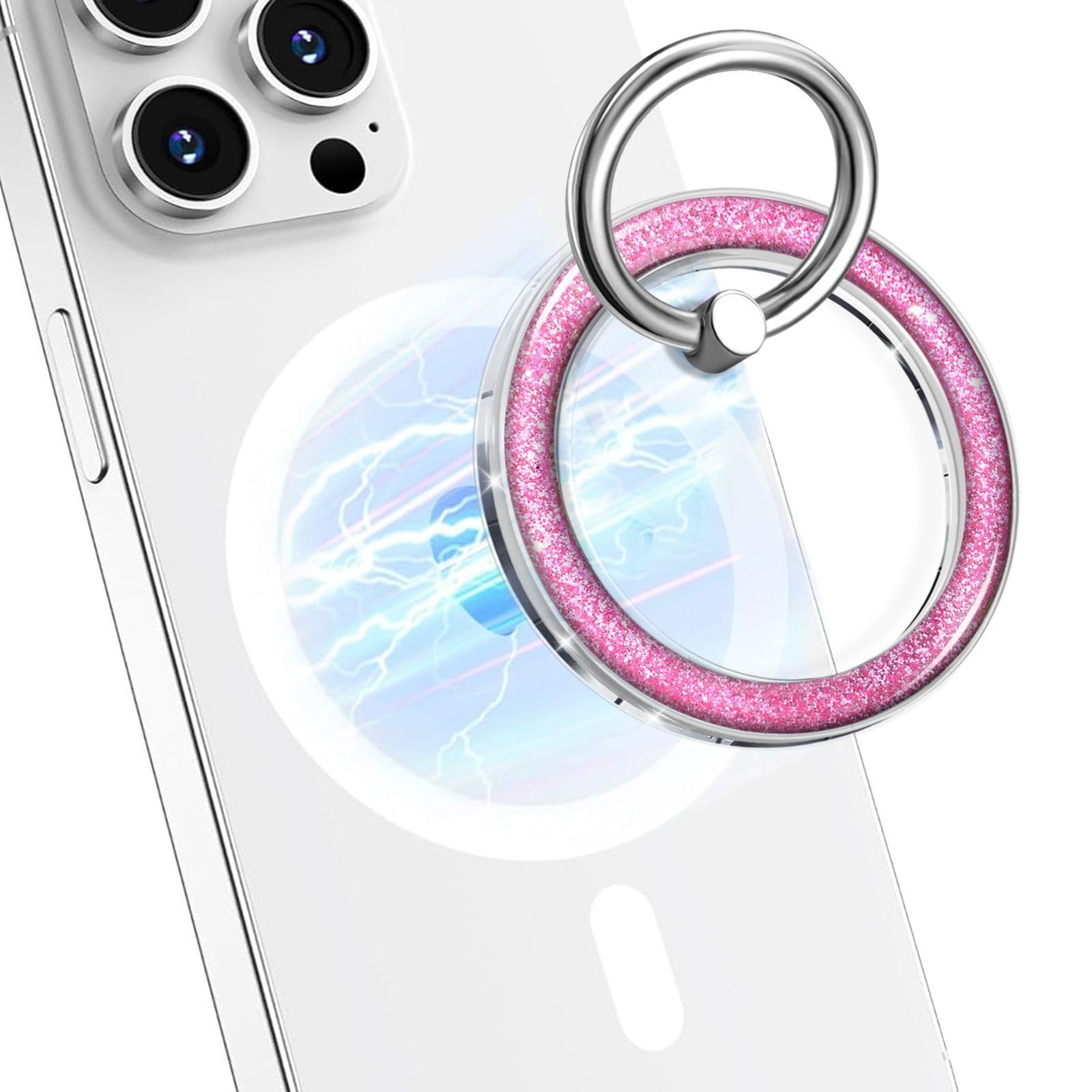 Magnetic Phone Ring for MagSafe,Phone Grip Kickstand,Ring Holder Stand Compatible with iPhone 17 16 15 14 13 12 Pro Max Plus and Phone Case - Green Transparent Glitter