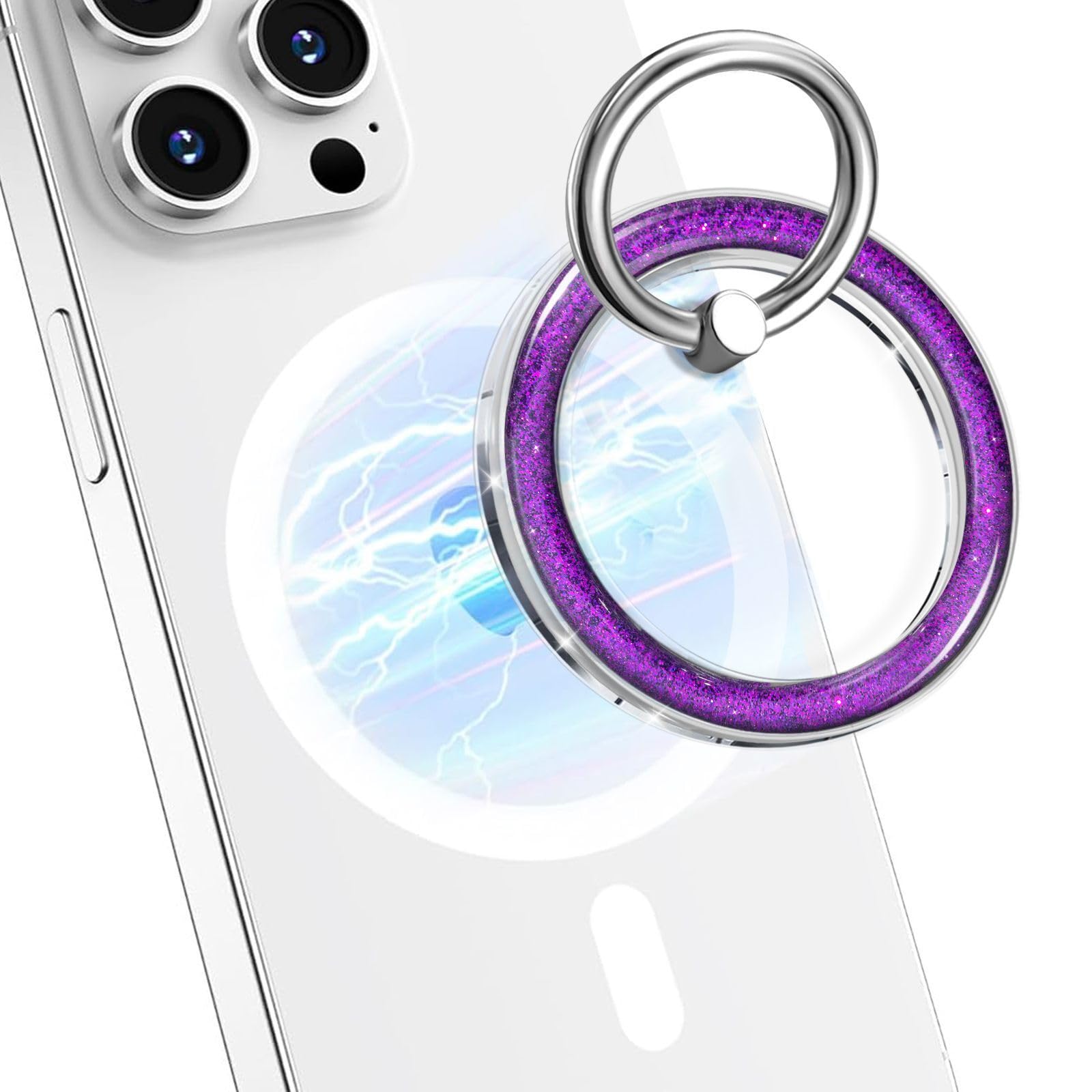 Magnetic Phone Ring for MagSafe,Phone Grip Kickstand,Ring Holder Stand Compatible with iPhone 17 16 15 14 13 12 Pro Max Plus and Phone Case - Green Transparent Glitter