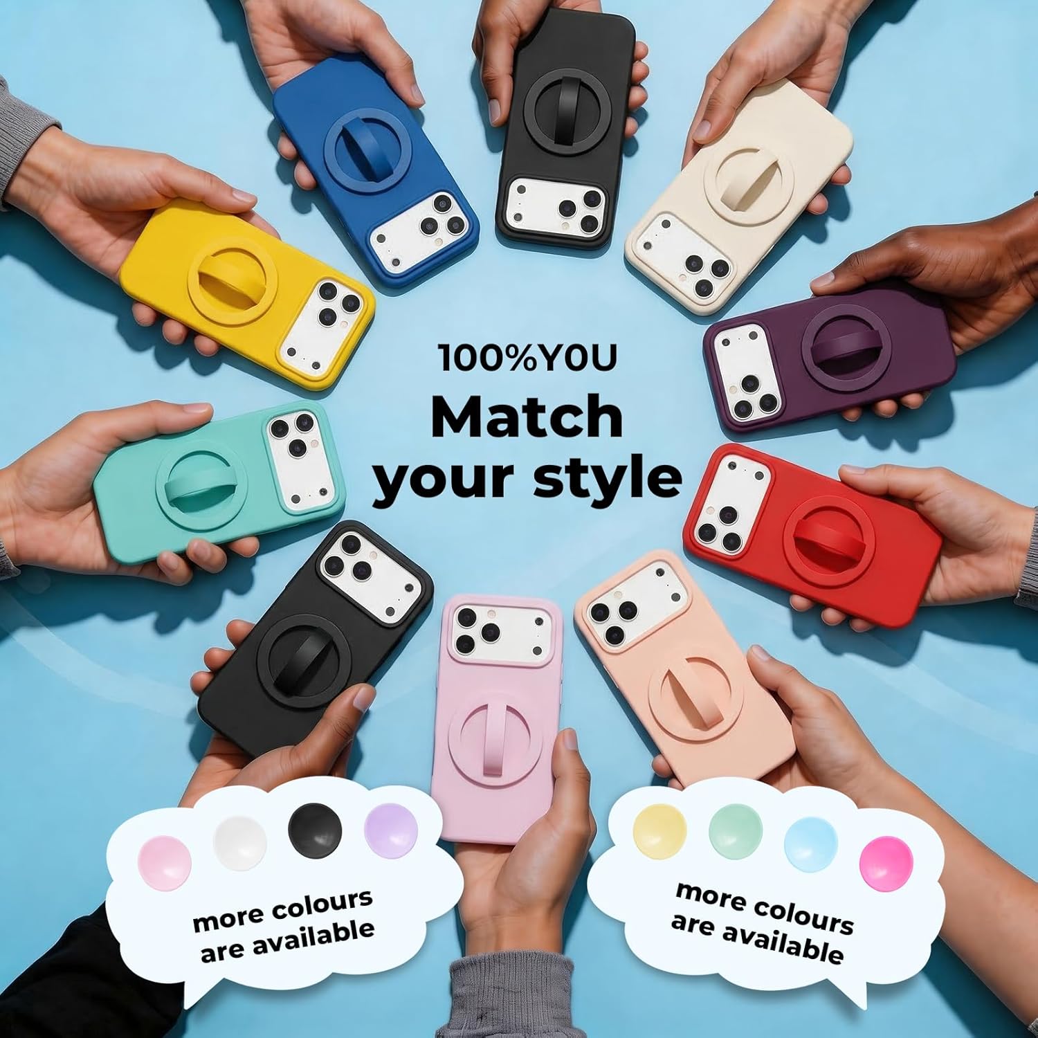 Magnetic Silicone Ring Grip Phone Holder for MagSafe, 360° Rotating Finger Loop, Strong Magnetic Phone Grip, Soft & Lightweight, Compatible with iPhone 17/16/15/14/13/12 Series, Black