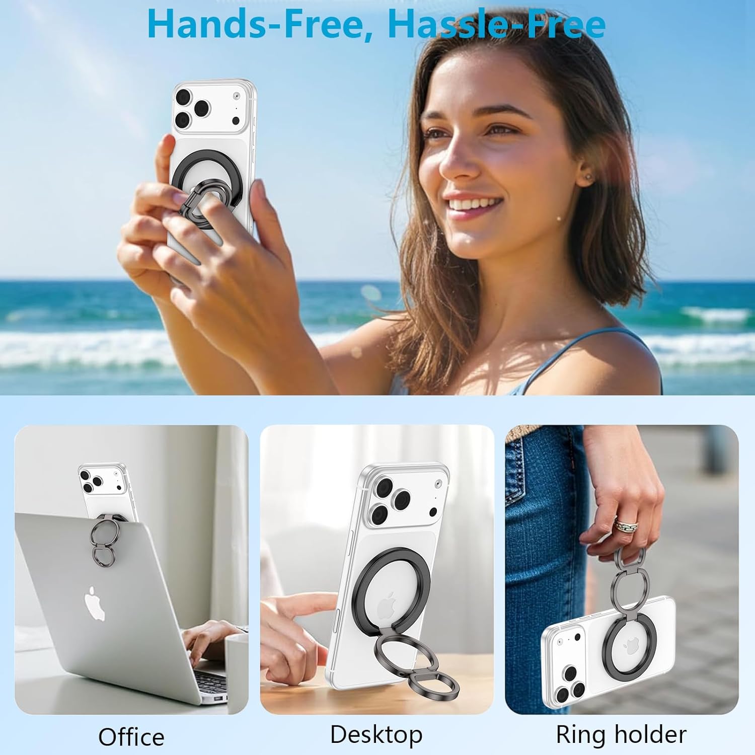 MagSafe Phone Ring Holder Dual-Sided Magnetic Phone Grip Kickstand Loop Magnet Finger Ring Stand for Samsung S26 Ultra S26 S25 FE S24 Ultra iPhone 17e/17/16/15/14/13/12 Pro Max Google Pixel 10a 10 9 8