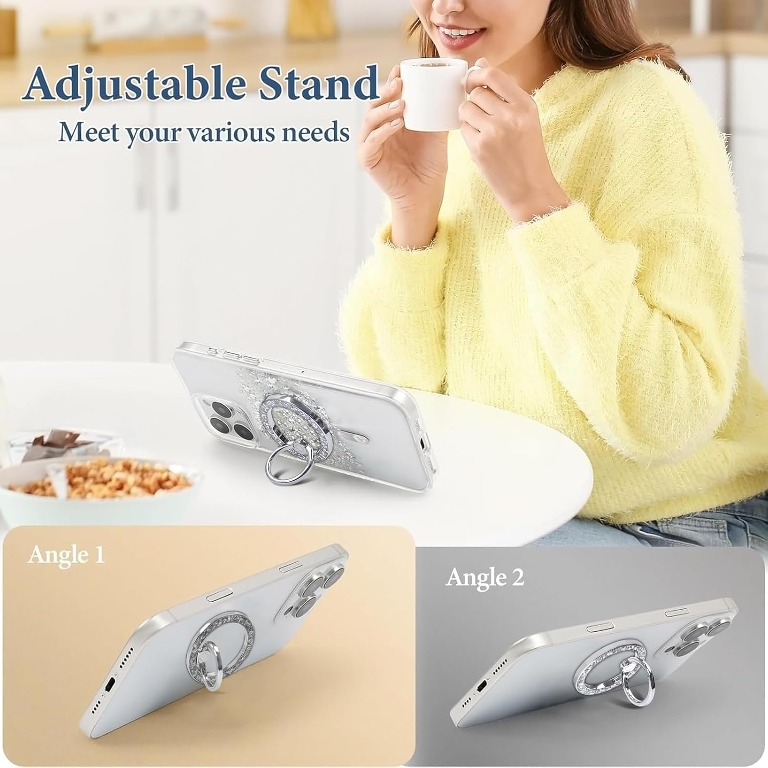Magnetic Phone Ring for MagSafe Grip [Super Magnet] Stylish Twinkle Design Ring Holder Stand, Mag Safe Accessory for iPhone 17/16/15/14/13 Pro Max Plus
