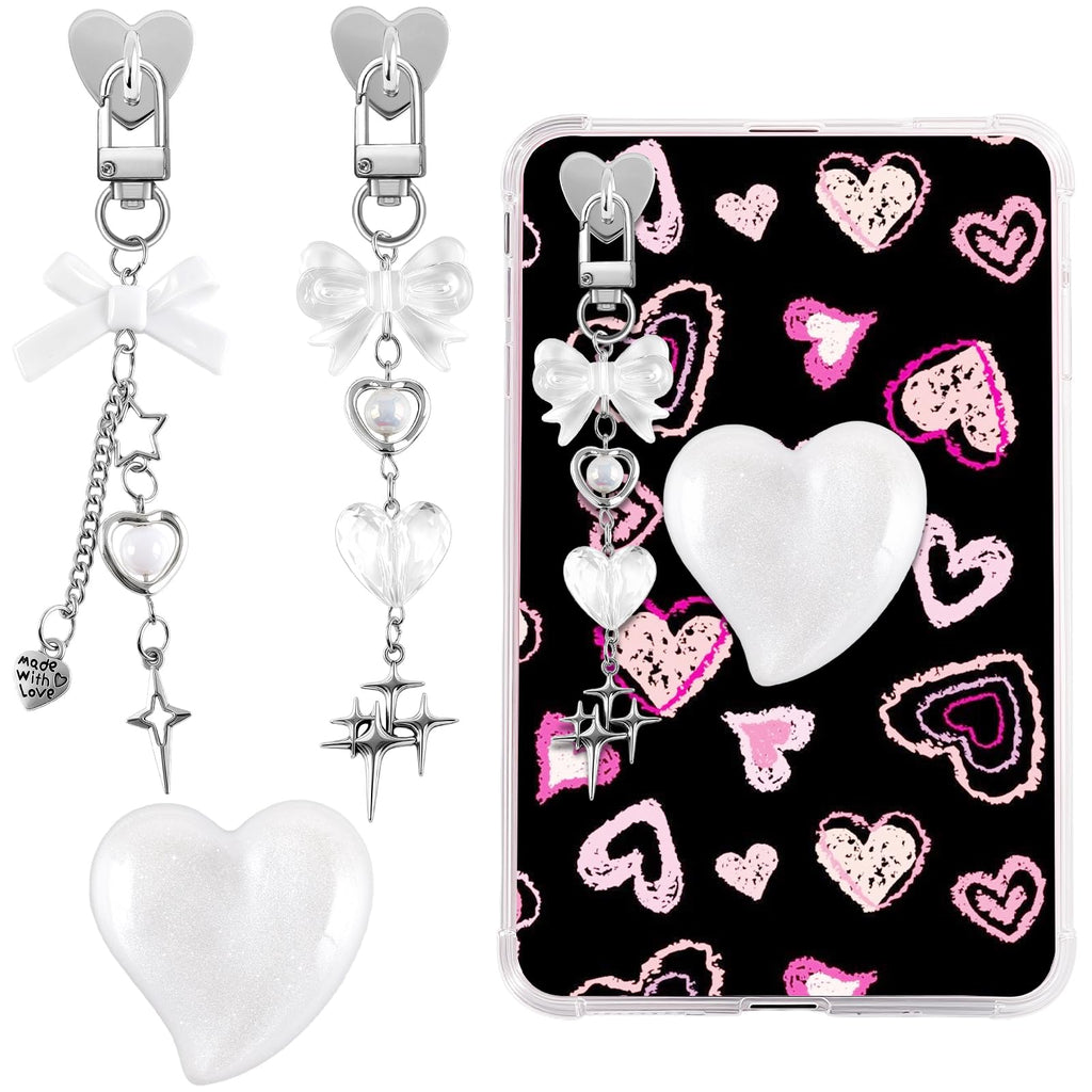 ZLFSRQ 3Pcs Charm Chains for Kindle Decorating Charms Cute Black Bow E-reader Accessories Bling Heart Grip Holder Compatible with Kindle Paperwhite 11th 12th Phone iPad Gifts for Book Lovers Coworkers
