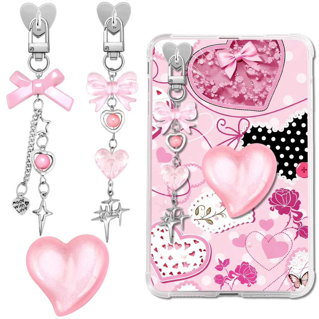 ZLFSRQ 3Pcs Charm Chains for Kindle Decorating Charms Cute Black Bow E-reader Accessories Bling Heart Grip Holder Compatible with Kindle Paperwhite 11th 12th Phone iPad Gifts for Book Lovers Coworkers