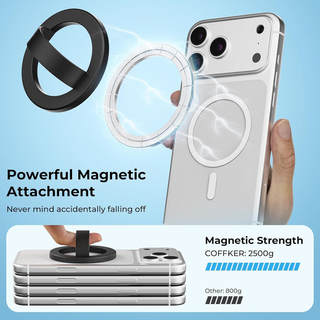 Magnetic Silicone Ring Grip Phone Holder for MagSafe, 360° Rotating Finger Loop, Strong Magnetic Phone Grip, Soft & Lightweight, Compatible with iPhone 17/16/15/14/13/12 Series, Black