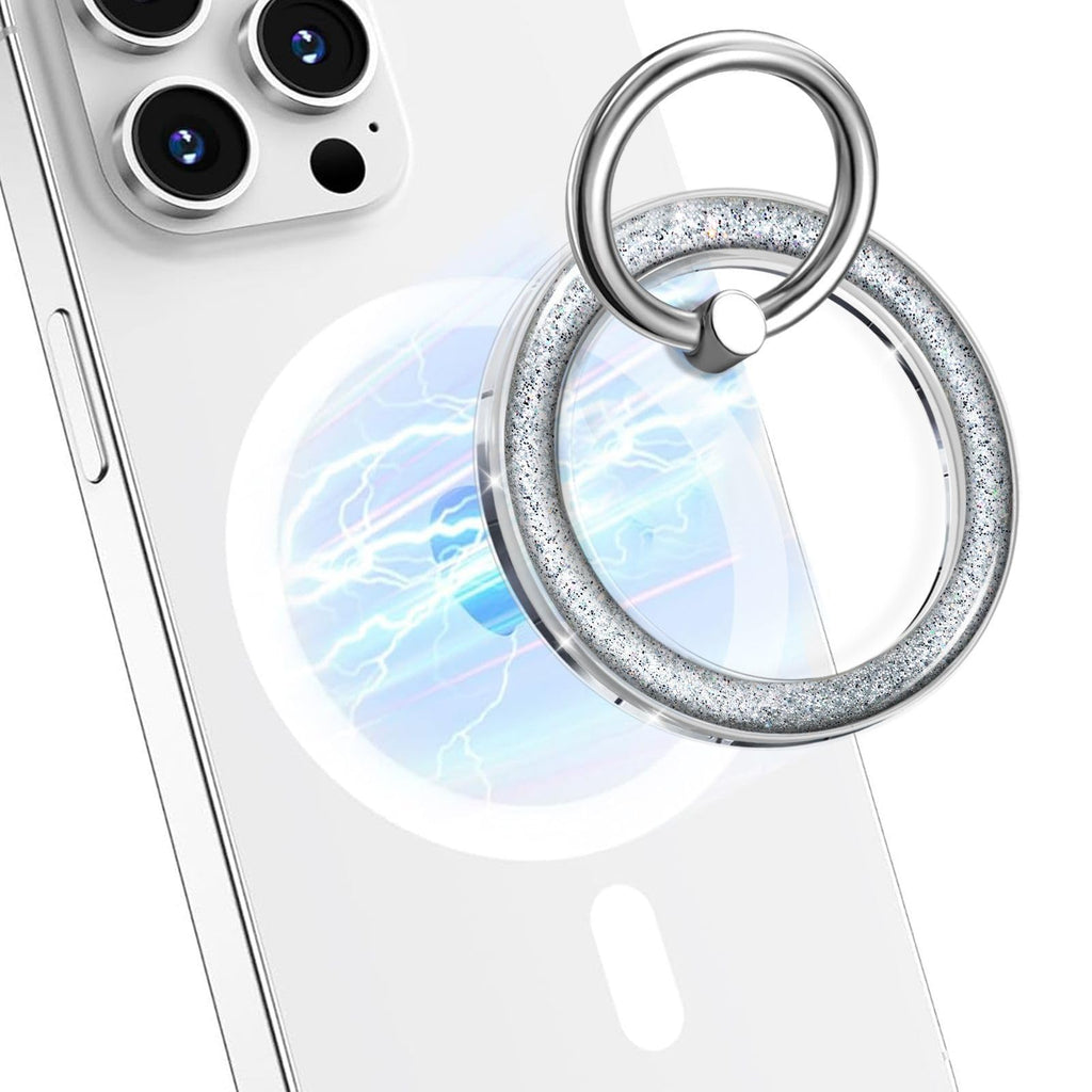 Magnetic Phone Ring for MagSafe,Phone Grip Kickstand,Ring Holder Stand Compatible with iPhone 17 16 15 14 13 12 Pro Max Plus and Phone Case - Green Transparent Glitter