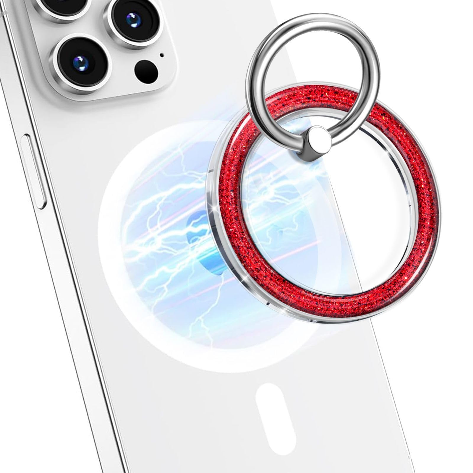 Magnetic Phone Ring for MagSafe,Phone Grip Kickstand,Ring Holder Stand Compatible with iPhone 17 16 15 14 13 12 Pro Max Plus and Phone Case - Green Transparent Glitter