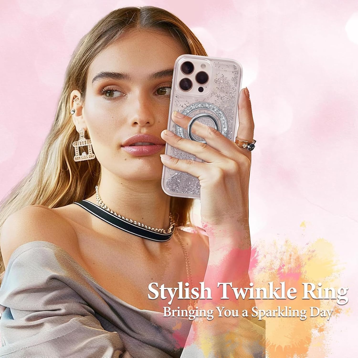 Magnetic Phone Ring for MagSafe Grip [Super Magnet] Stylish Twinkle Design Ring Holder Stand, Mag Safe Accessory for iPhone 17/16/15/14/13 Pro Max Plus